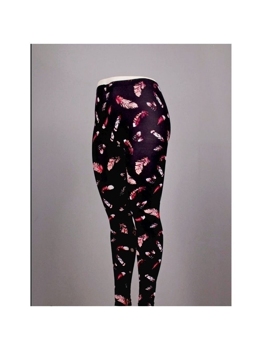 BLACK & Multi colored Feather Print Full Length Leggings Size 2-10 NWT